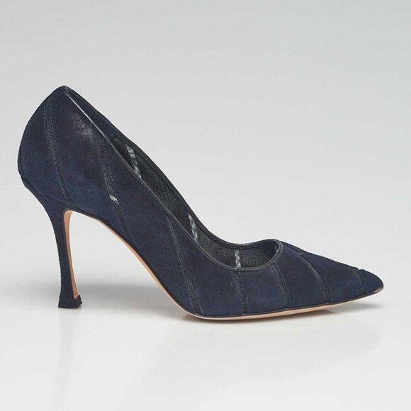 Manolo Blahnik Black Suede/Mesh Cut Out Pumps Size 4/34.5 - Picture 3 of 4